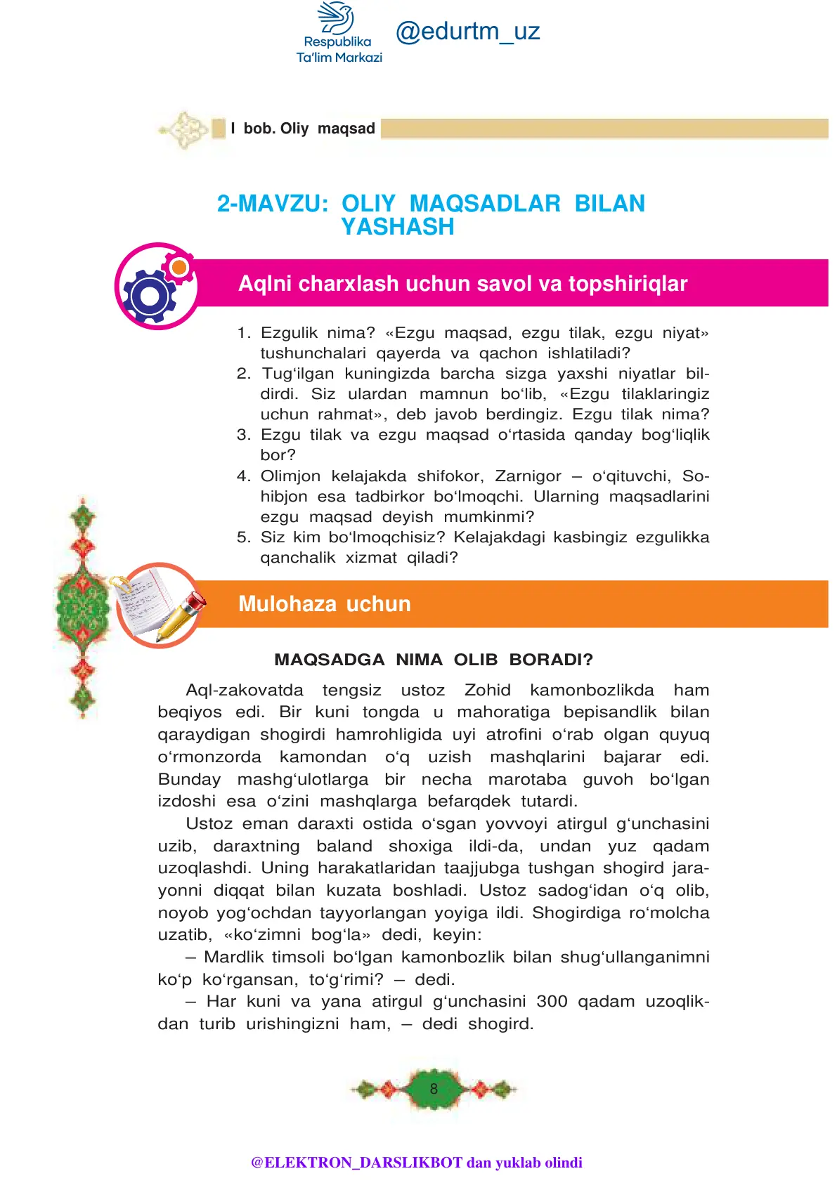 Oliy maqsadlar bilan yashash