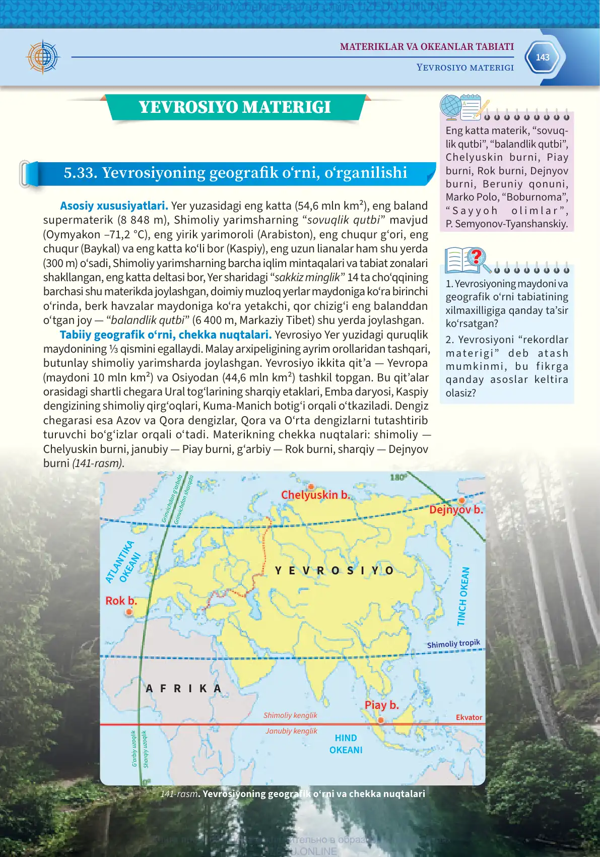 Yevrosiyoning geografik o‘rni va o‘rganilishi