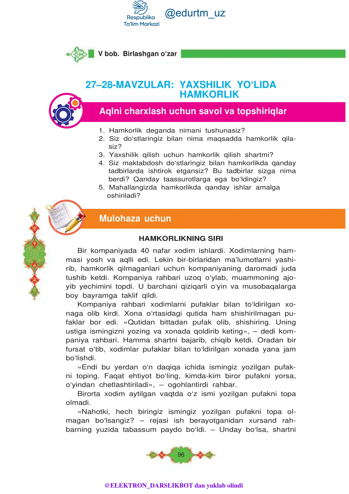 Yaxshilik yo'lida hamkorlik