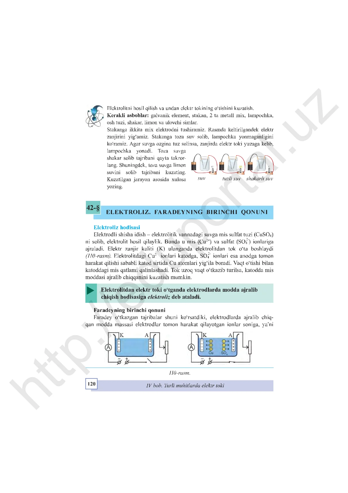 Elektroliz. Faradeyning birinchi qonuni