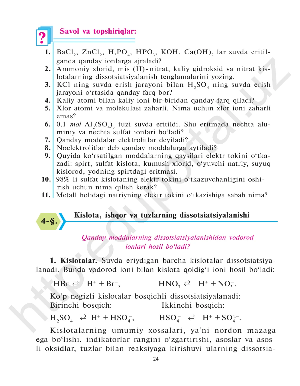 Kislota, ishqor va tuzlarning dissotsiyalanishi