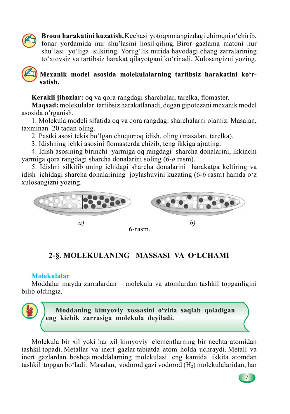 Molekulaning massasi va o‘lchami