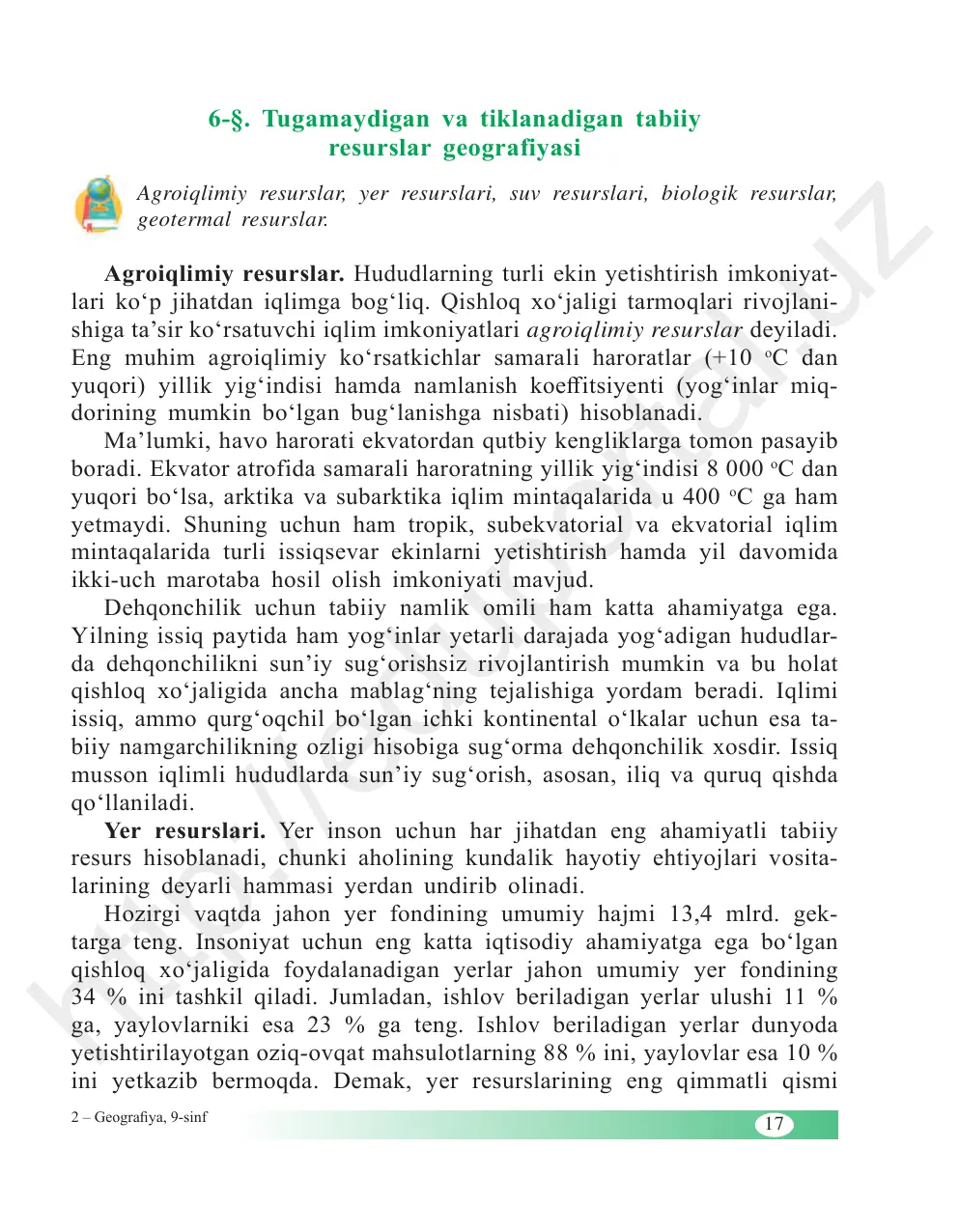 Tugamaydigan va tiklanadigan tabiiy resurslar geografiyasi