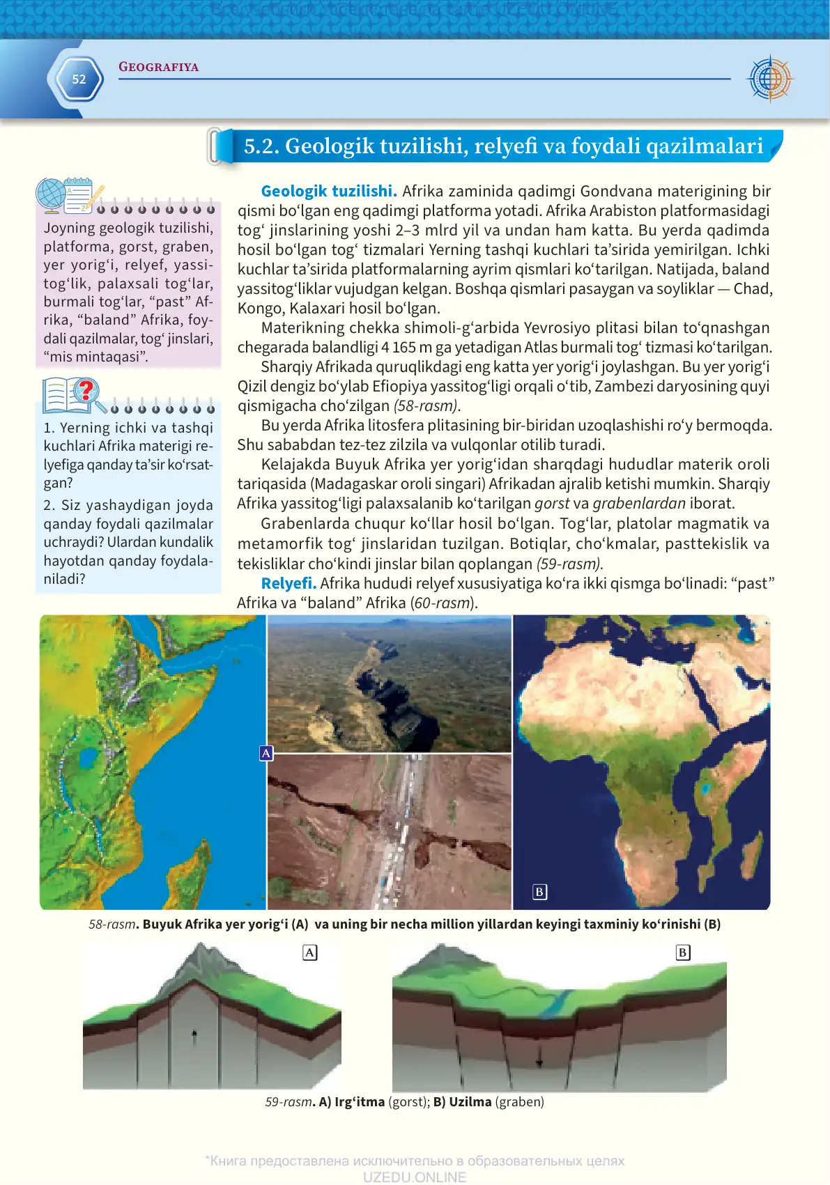 Afrikaning geologik tuzilishi, relyefi va foydali qazilmalari
