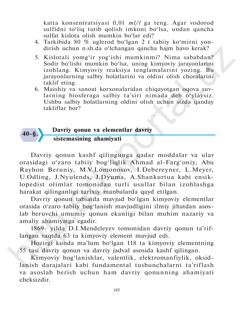 Davriy qonun va elementlar davriy sistemasining ahamiyati