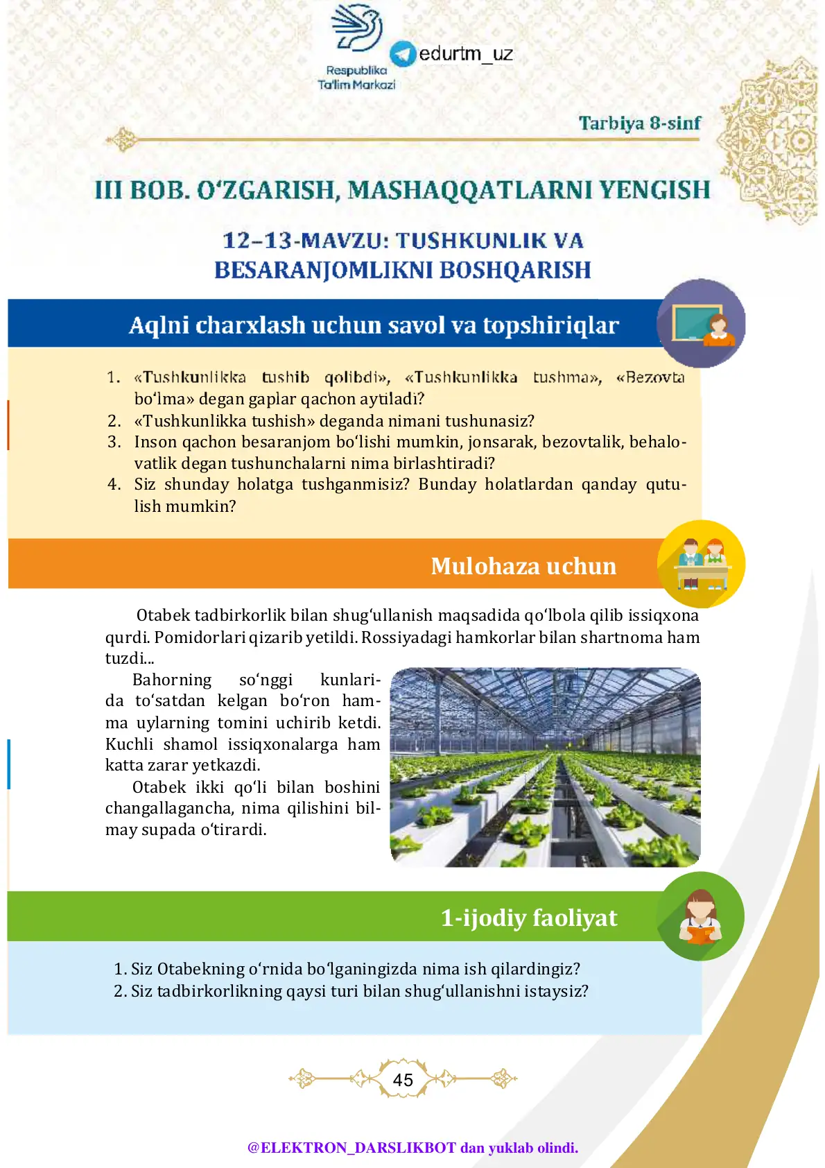 Tushkunlik va besaranjomlikni boshqarish