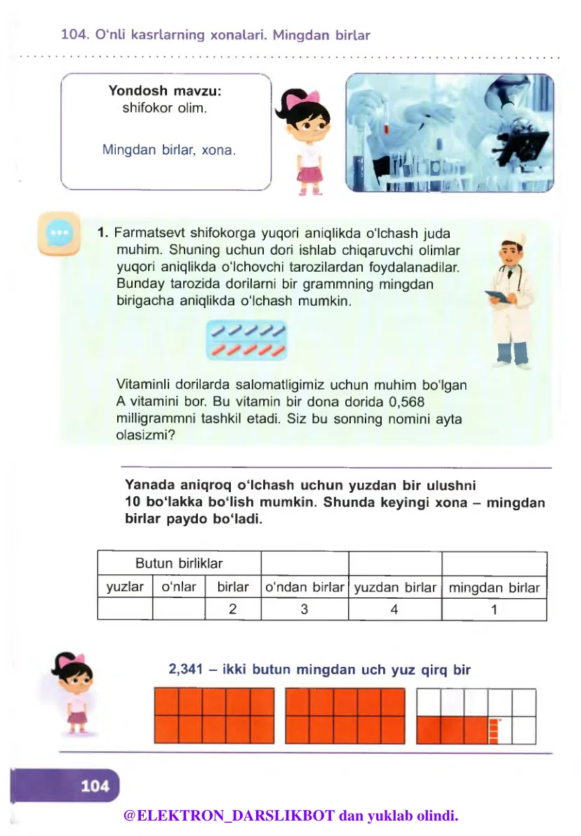 O‘nli kasrlarning xonalari. mingdan birlar