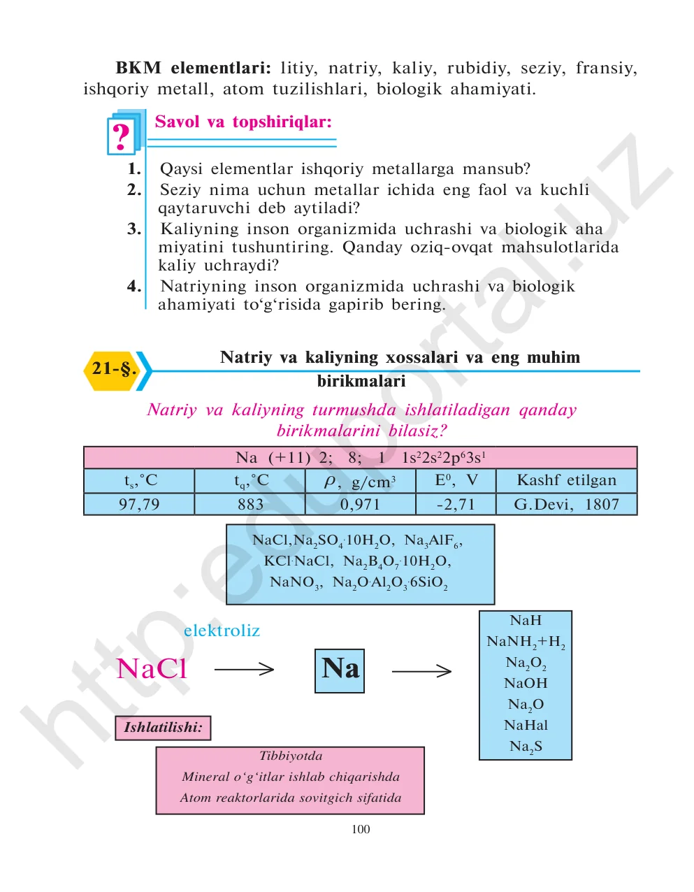 Natriy va kaliyning xossalari va eng muhim birikmalari