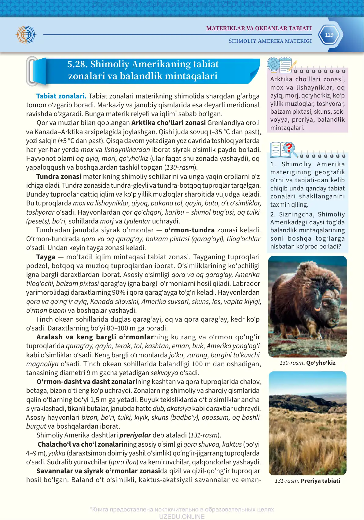 Shimoliy Amerikaning tabiat zonalari va balandlik mintaqalari