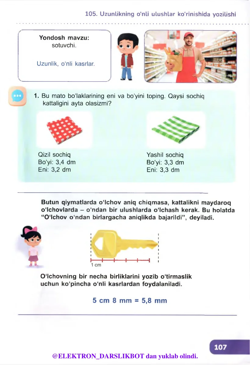 Uzunlikning o‘nli ulushlar ko‘rinishida yozilishi
