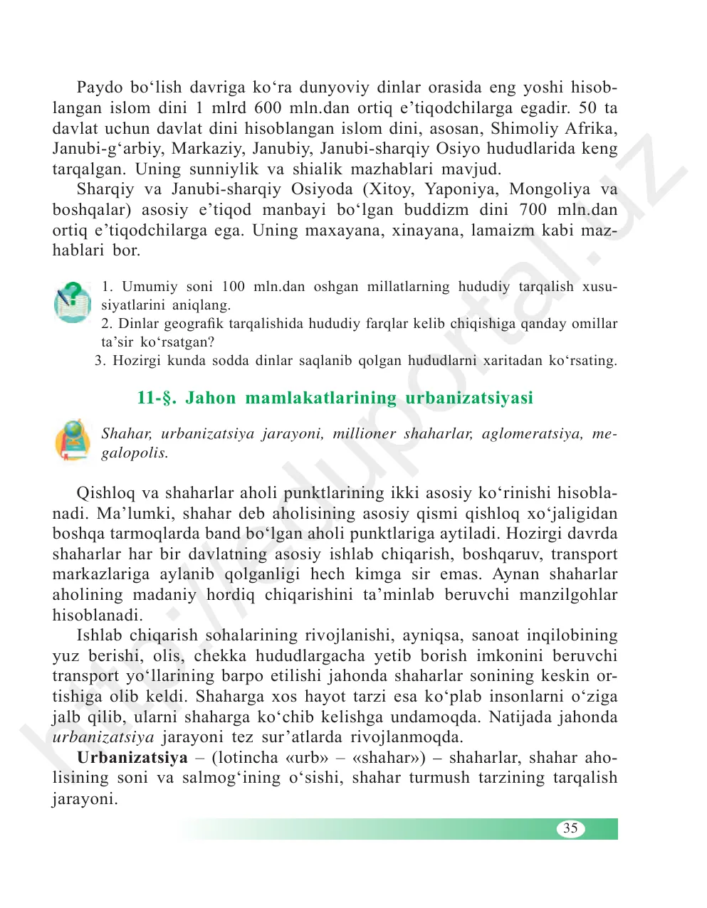 Jahon mamlakatlarining urbanizatsiyasi