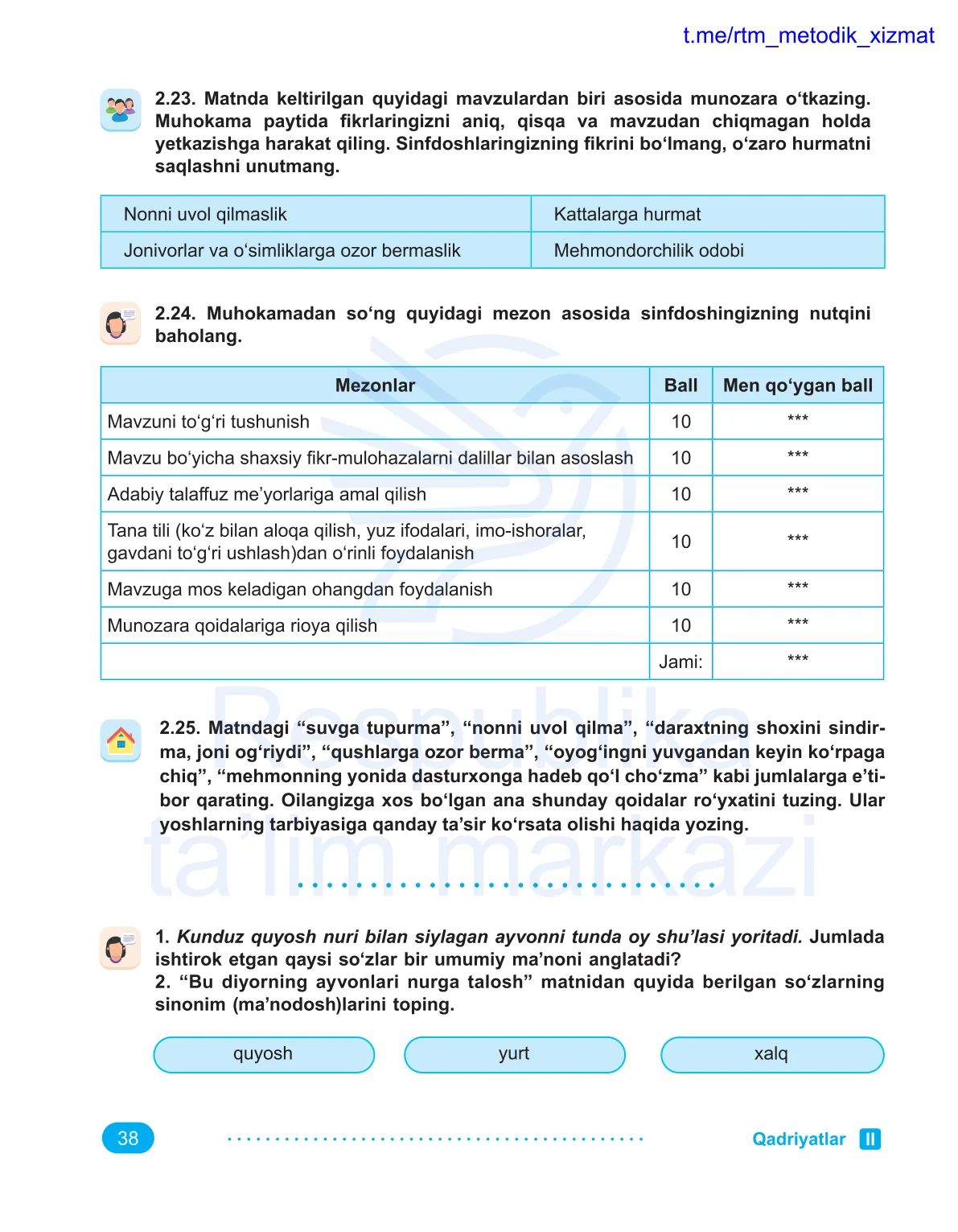 Qadriyatlar (5-dars)