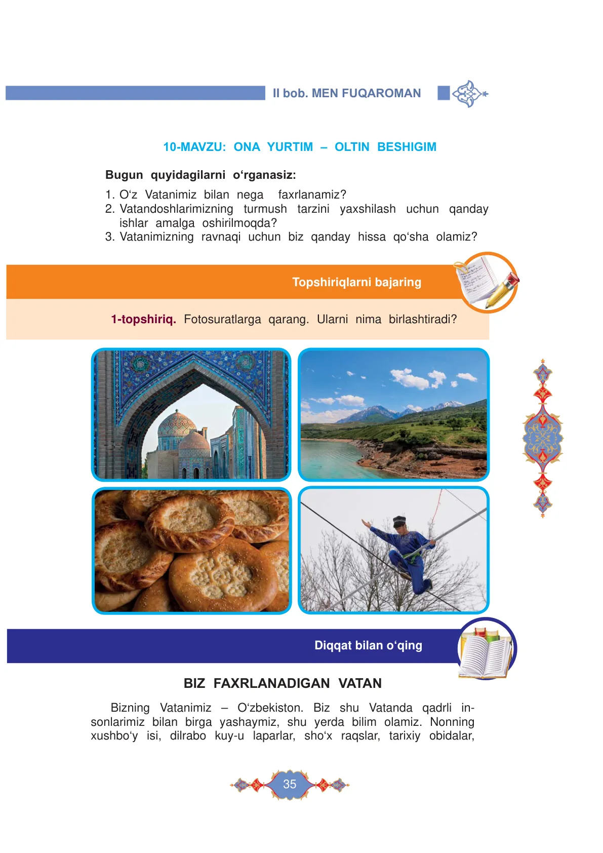 Ona yurtim – oltin beshigim