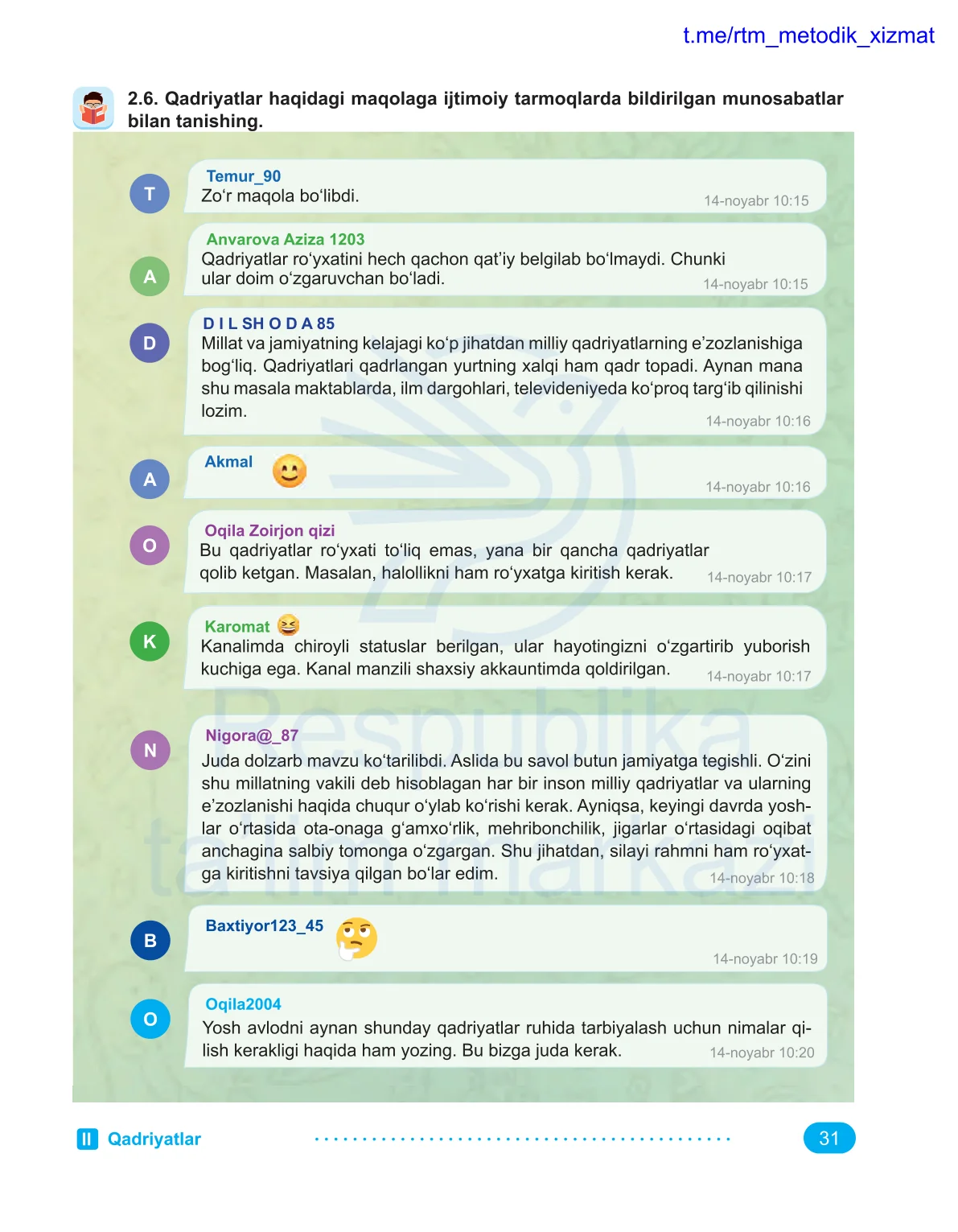 Qadriyatlar (2-dars)