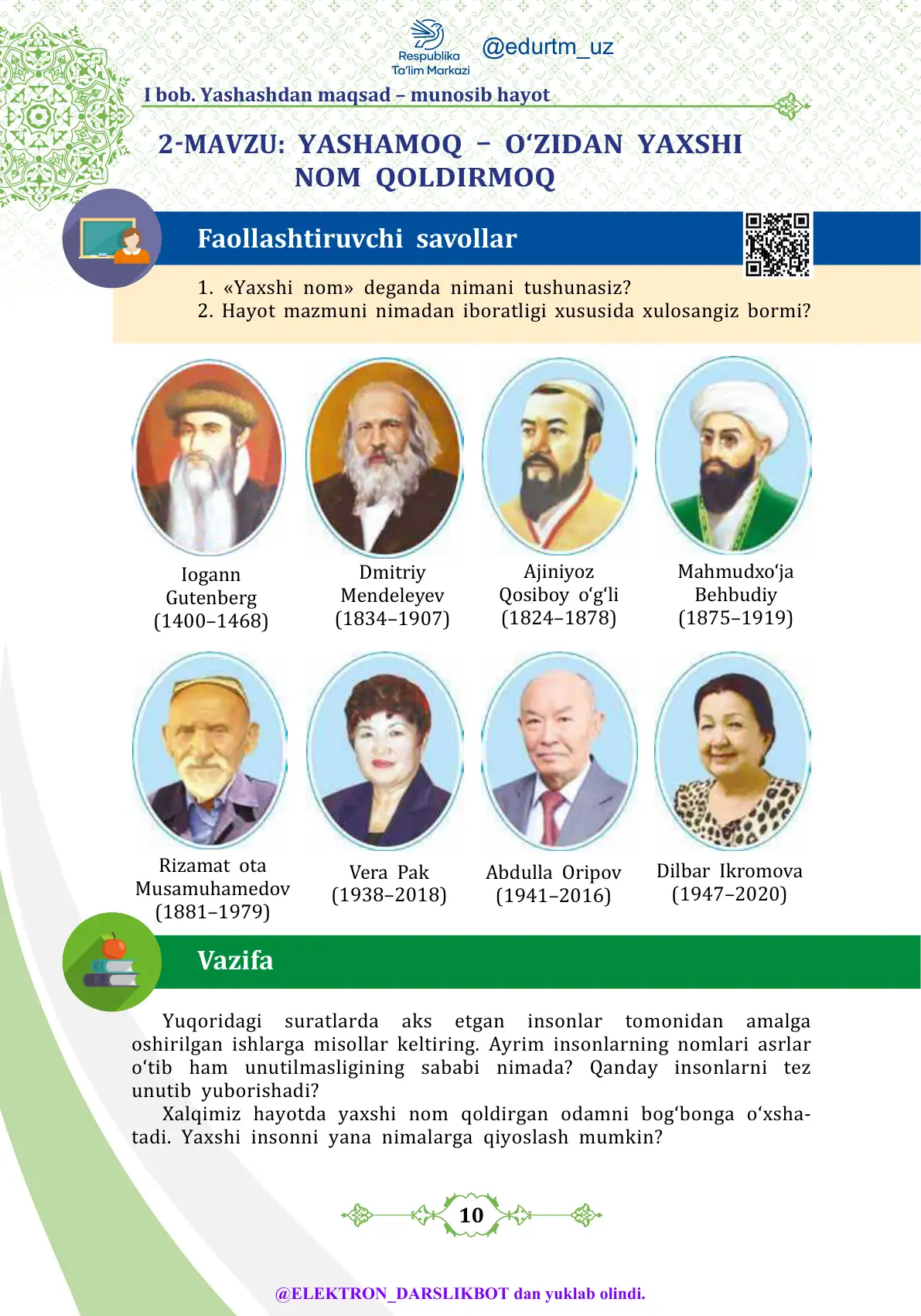 Yashamoq-o'zidan yaxshi nom qoldirmoqa