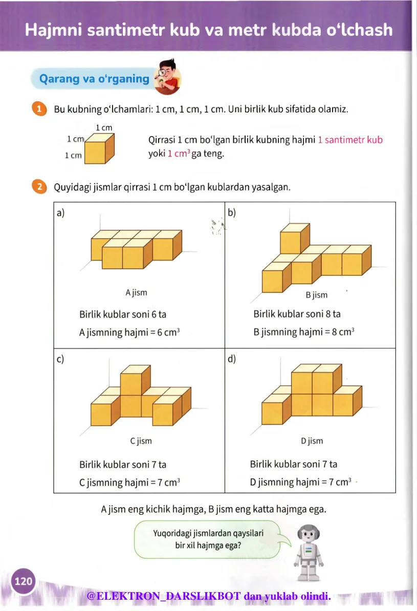 Hajmni santimetr kub va metr kubda o‘lchash