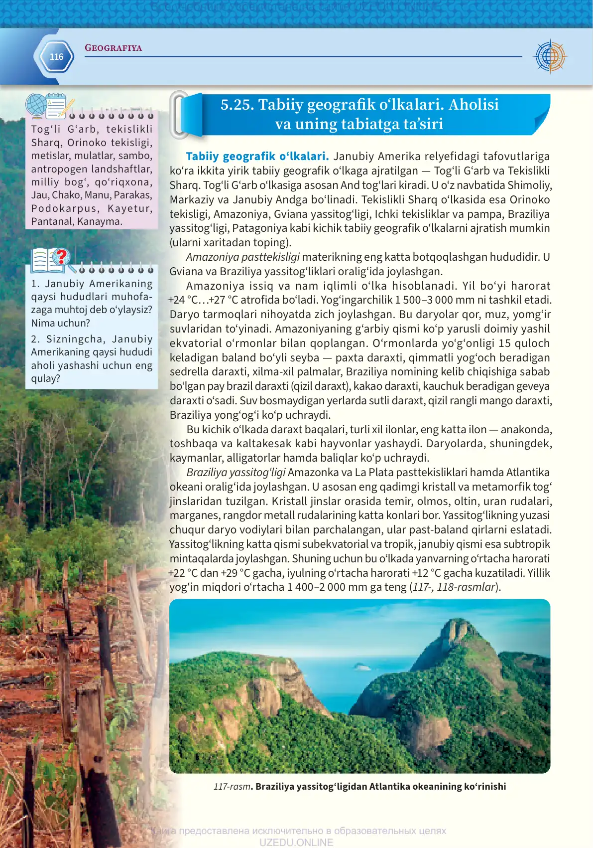 Tabiiy geografik o‘lkalar. Aholisi va uning tabiatga ta’siri