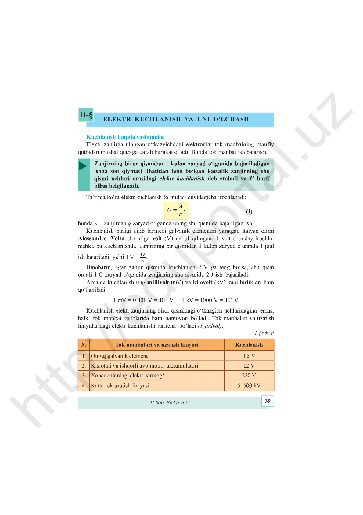 Elektr kuchlanish va uni o‘lchash
