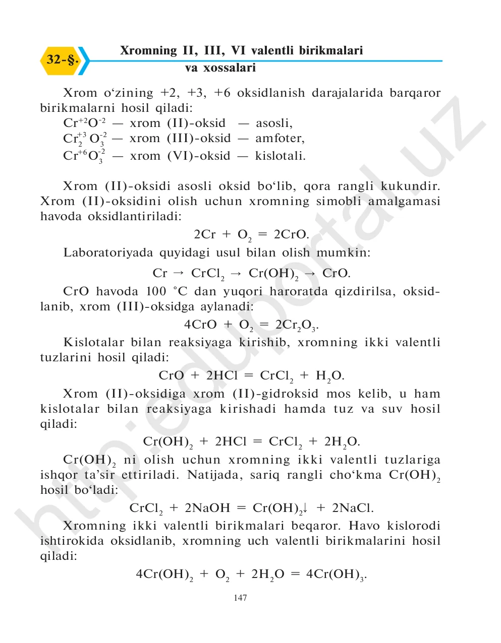 Xromning ii, iii, vi valentli birikmalari va xossalari