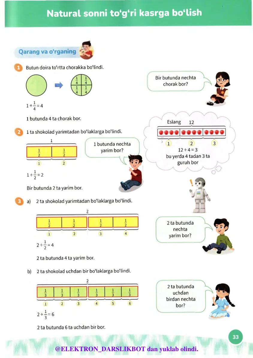 Natural sonni to‘g‘ri kasrga bo‘lish