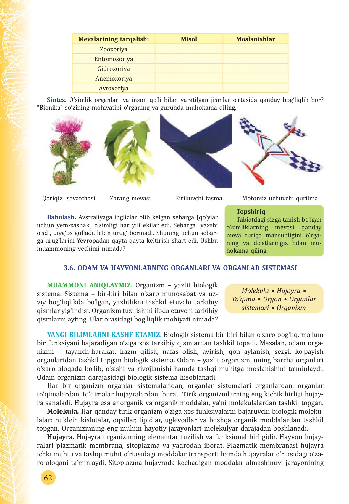 Odam va hayvonlarning organlariva organlar sistemasi