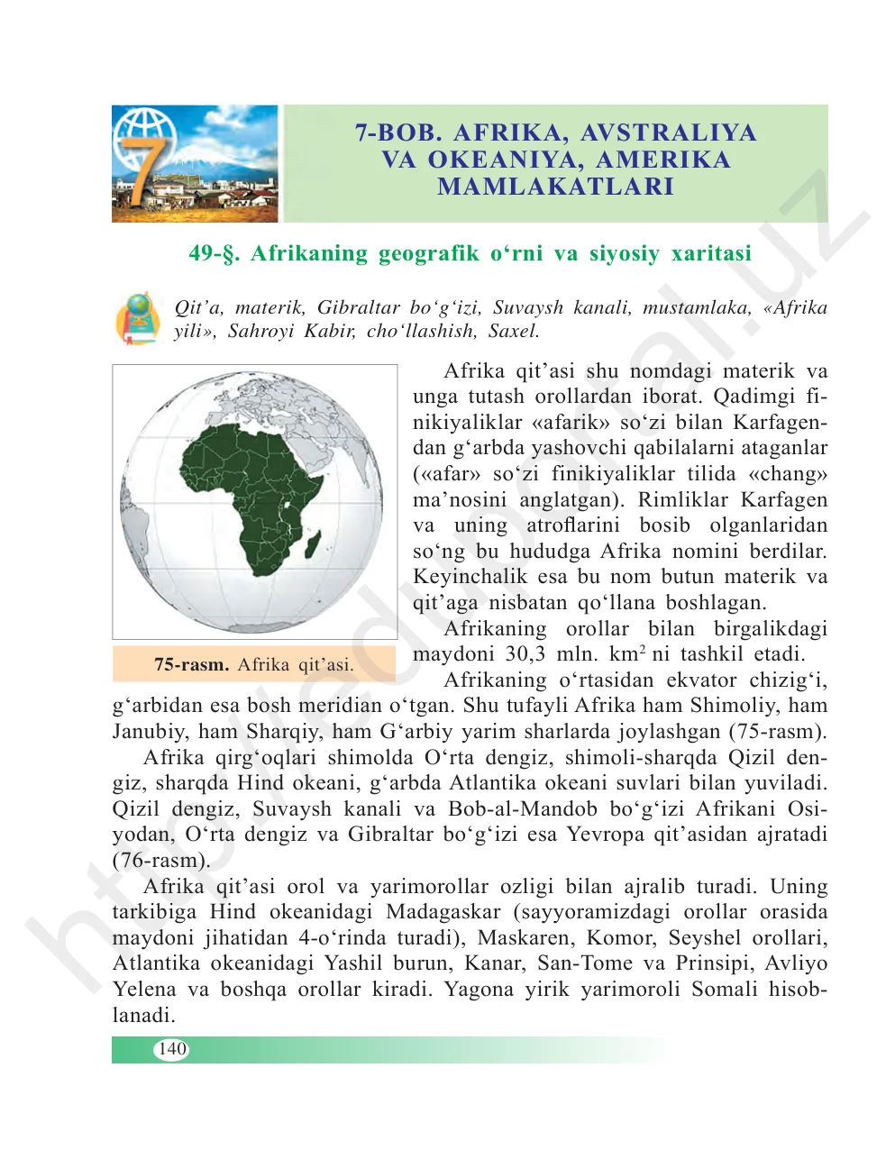 Afrikaning geografik o‘rni va siyosiy xaritasi