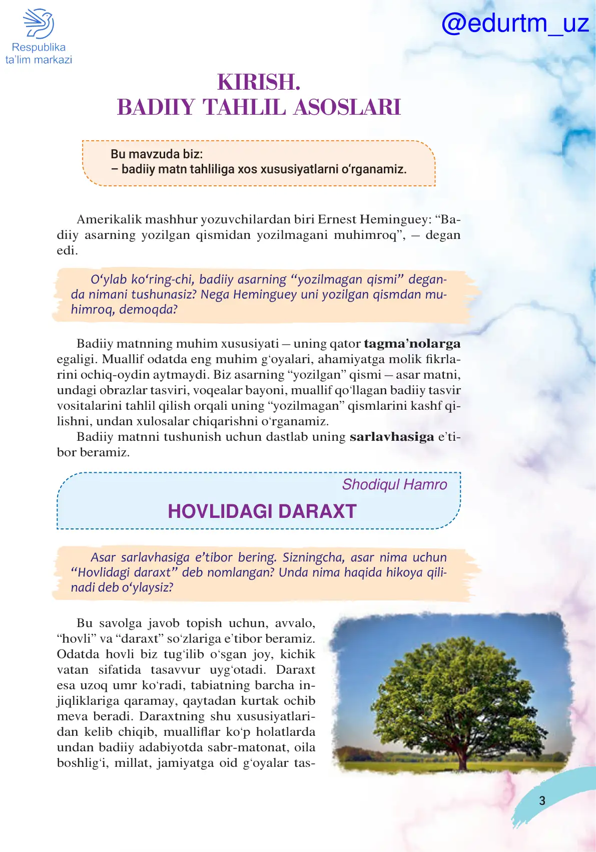 Kirish. Badiiy tahlil asoslari