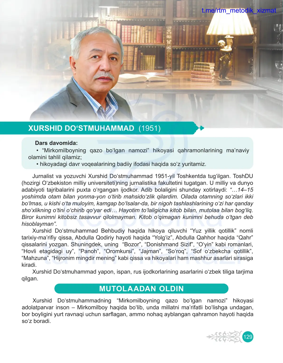 Xurshid dostmuhammad. Mirkomilboyning qazo bolgan namozi