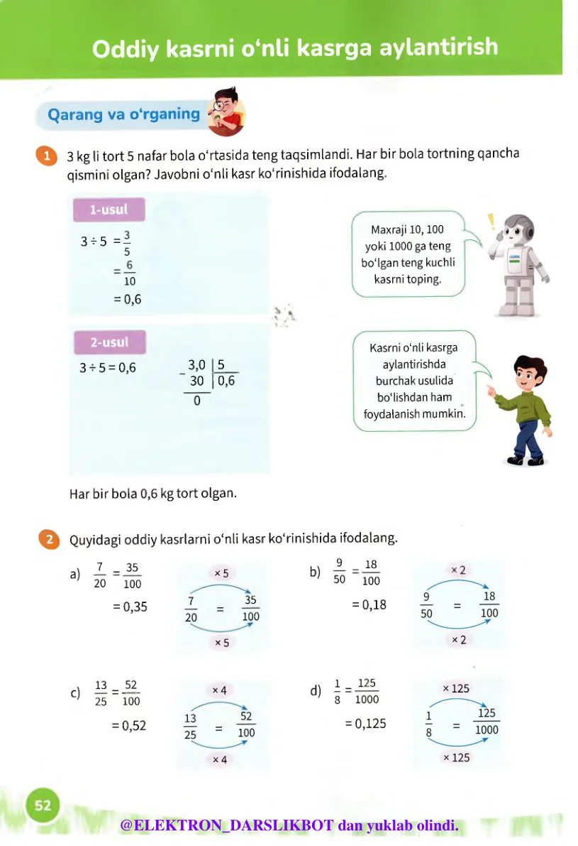 Oddiy kasrni o‘nli kasrga aylantirish