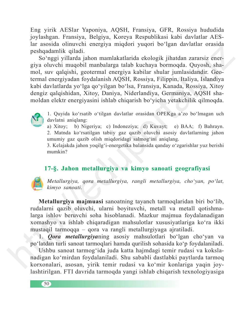 Jahon metallurgiya va kimyo sanoati geografiyasi