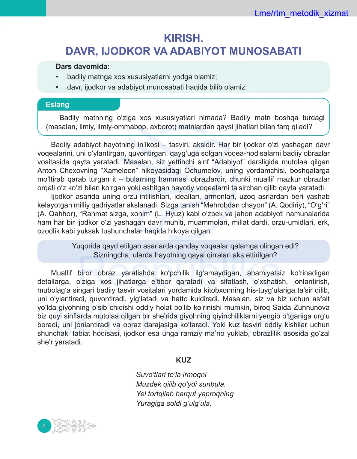 Kirish. Davr, ijodkor va adabiyot munosabati