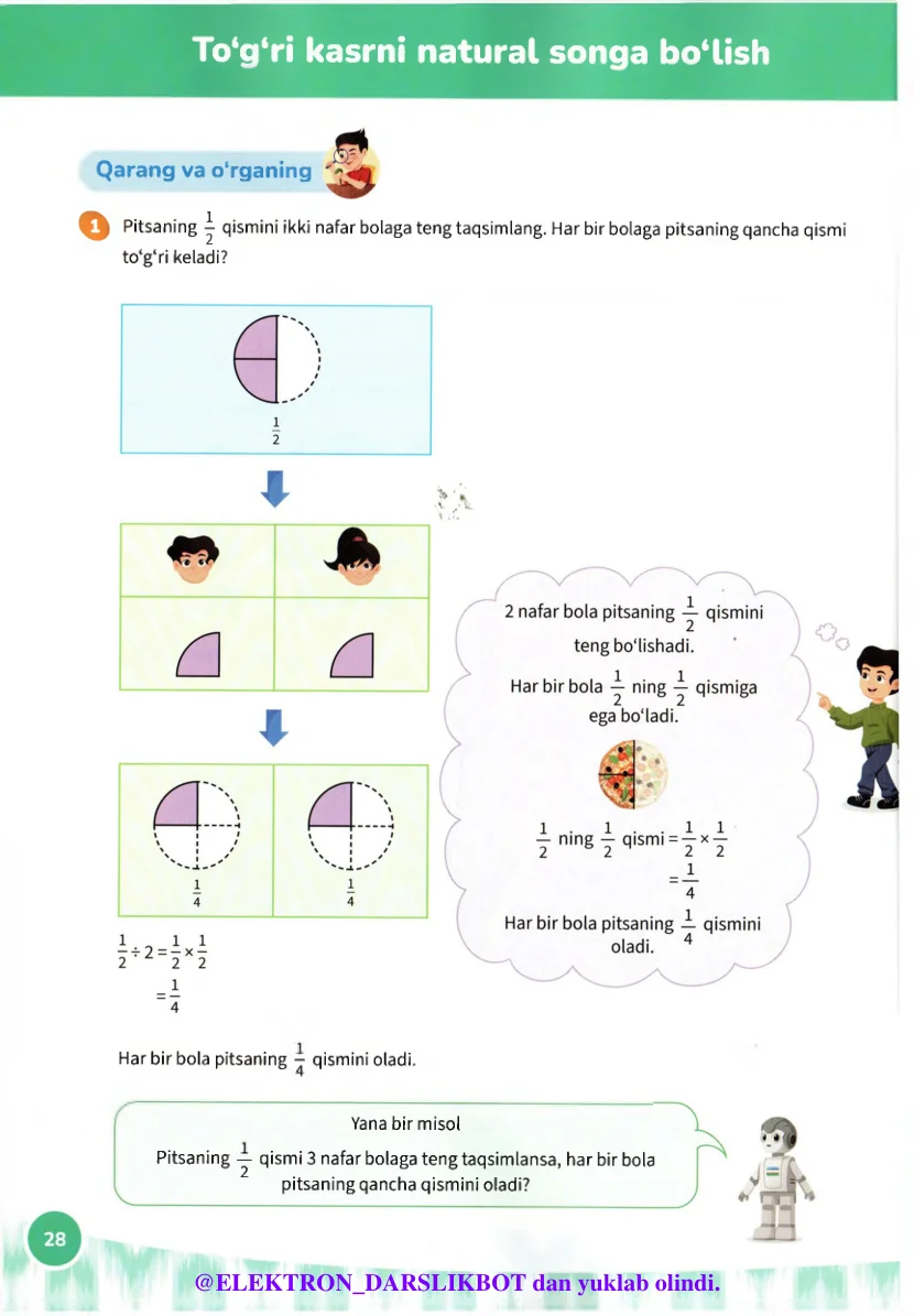 To‘g‘ri kasrni natural songa bo‘lish