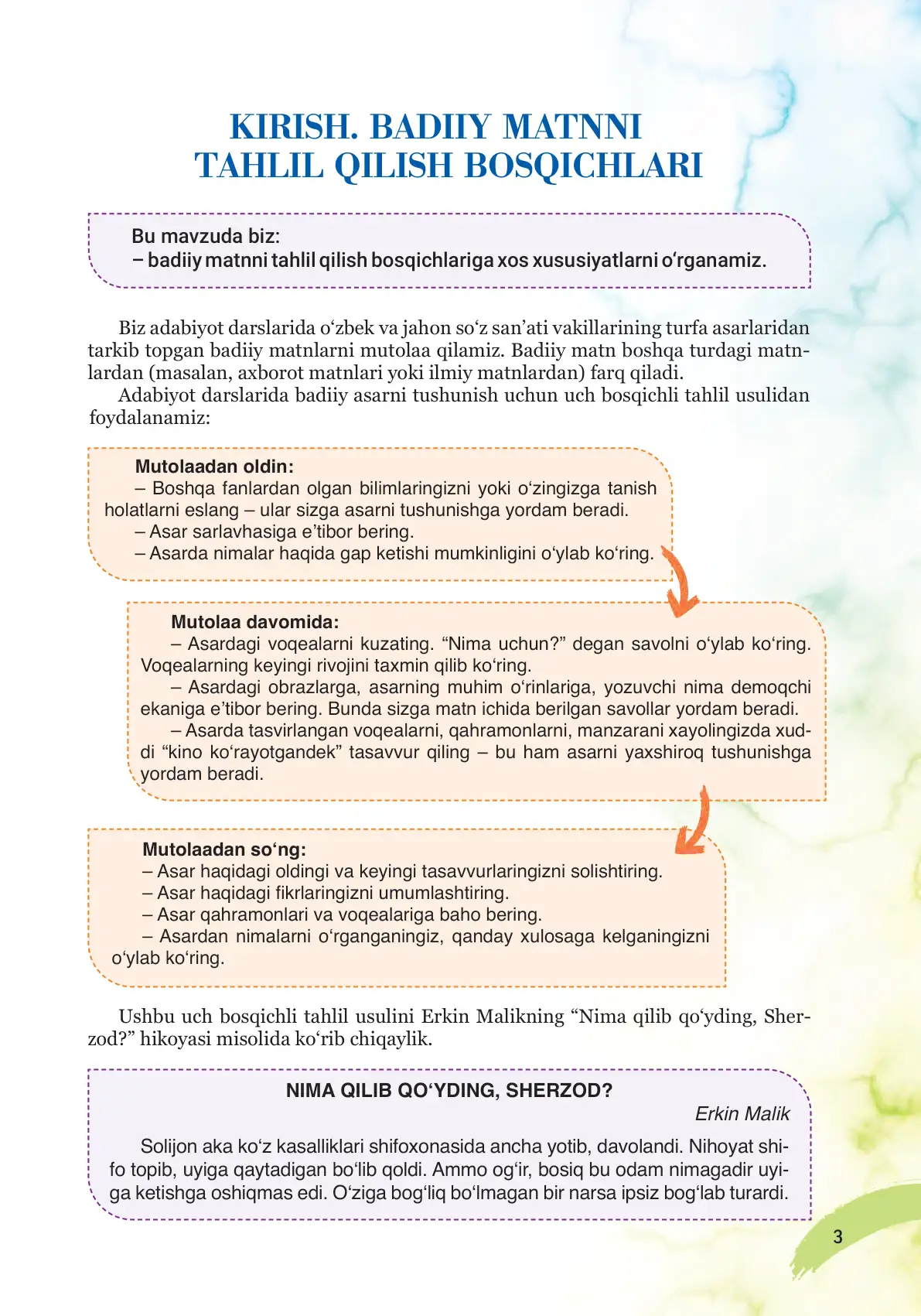 Kirish. Badiiy matnni tahlil qilish bosqichlari