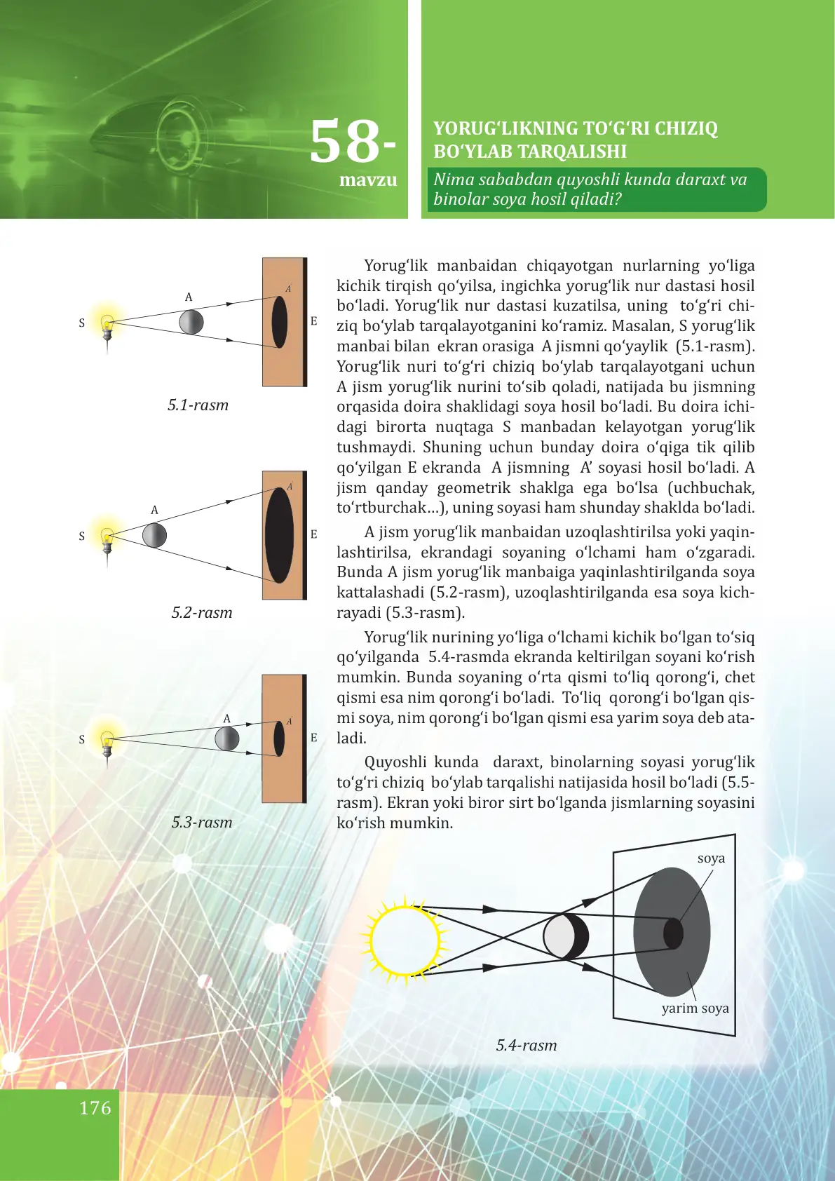 Yorug‘likning to‘g‘ri chiziq bo‘ylab tarqalishi