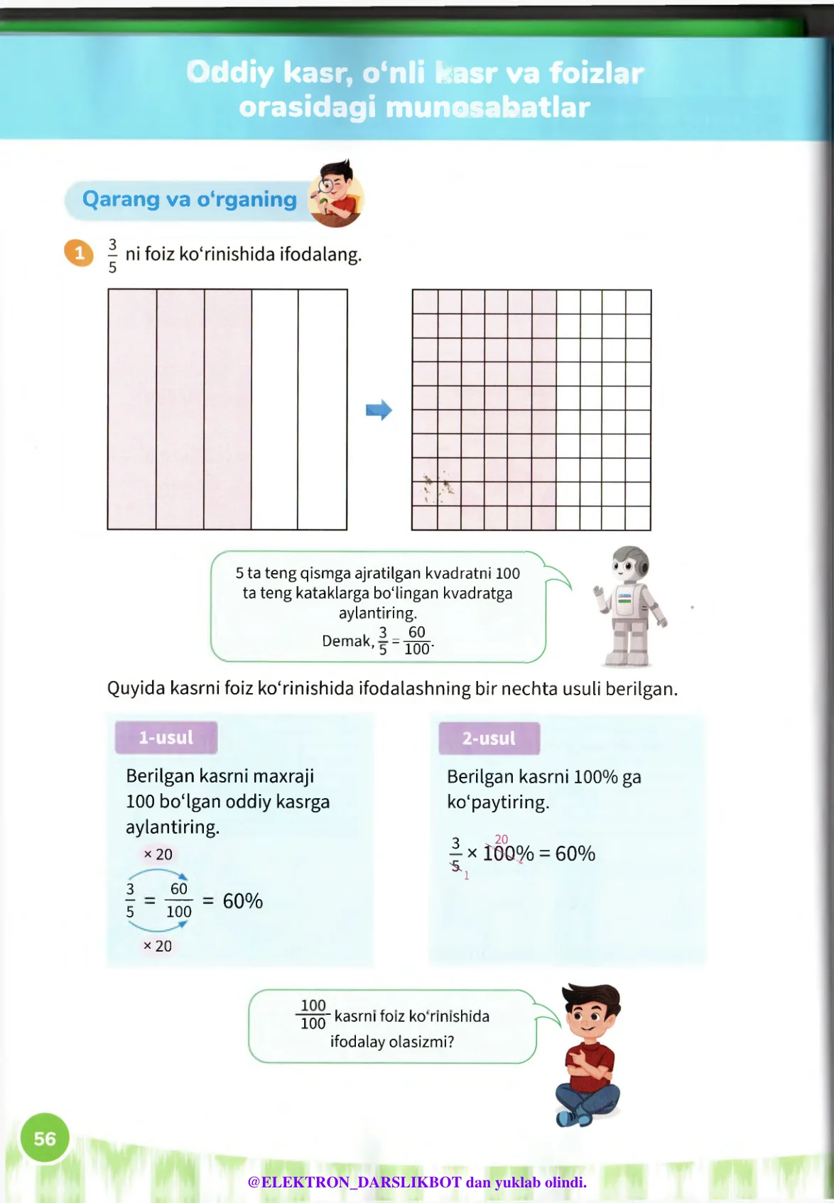 Oddiy kasr, o‘nli kasr va foizlar orasidagi munosabatlar