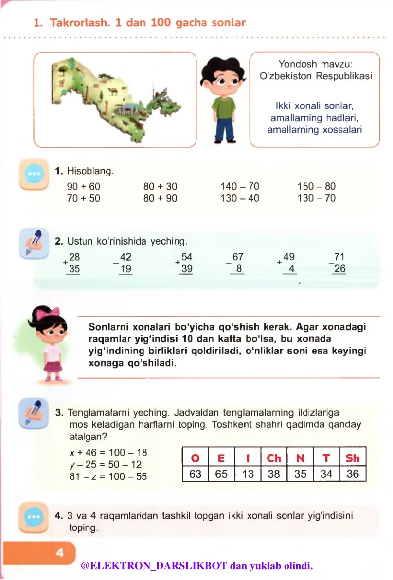 Takrorlash. 1 dan 100 gacha sonlar