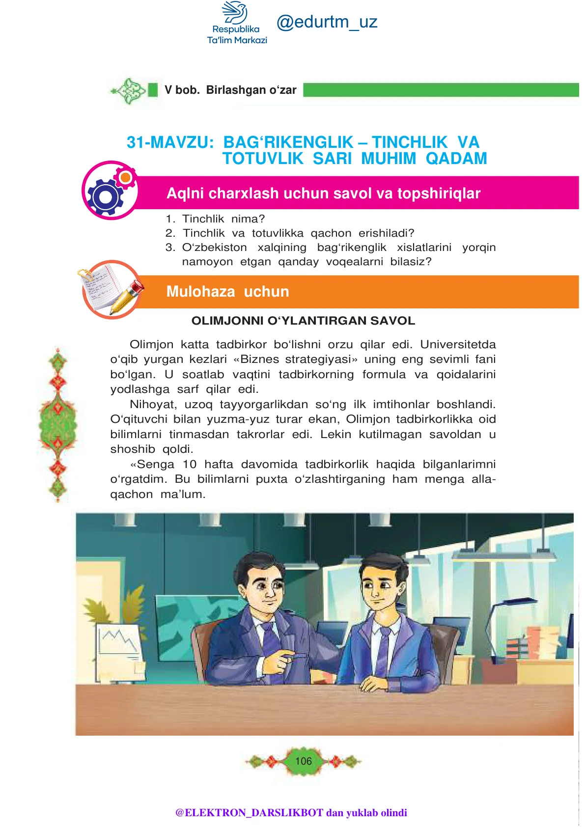 Bag'rikenglik – tinchlik va totuvlik sari muhim qadam