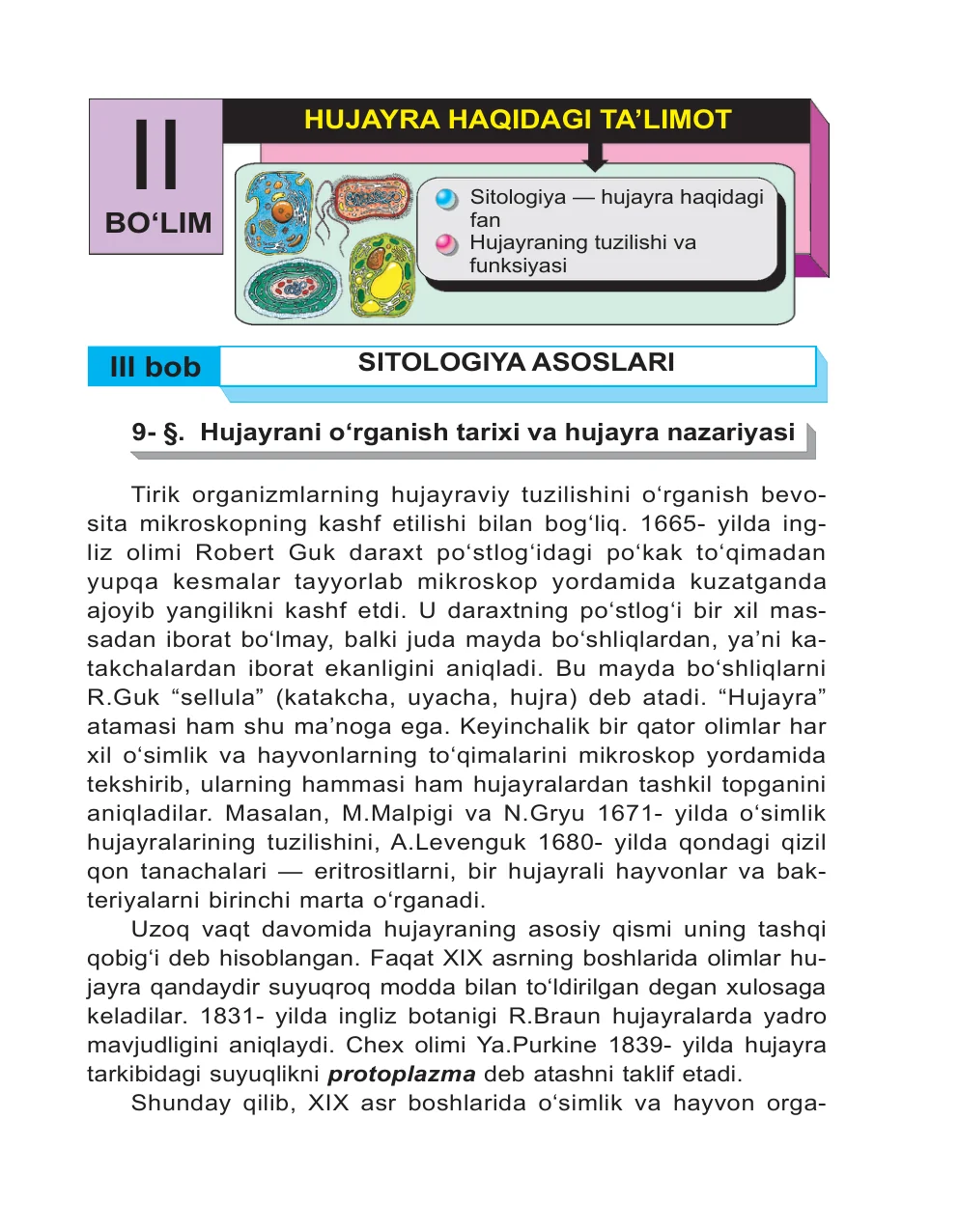 Hujayrani o‘rganish tarixi va hujayra nazariyasi