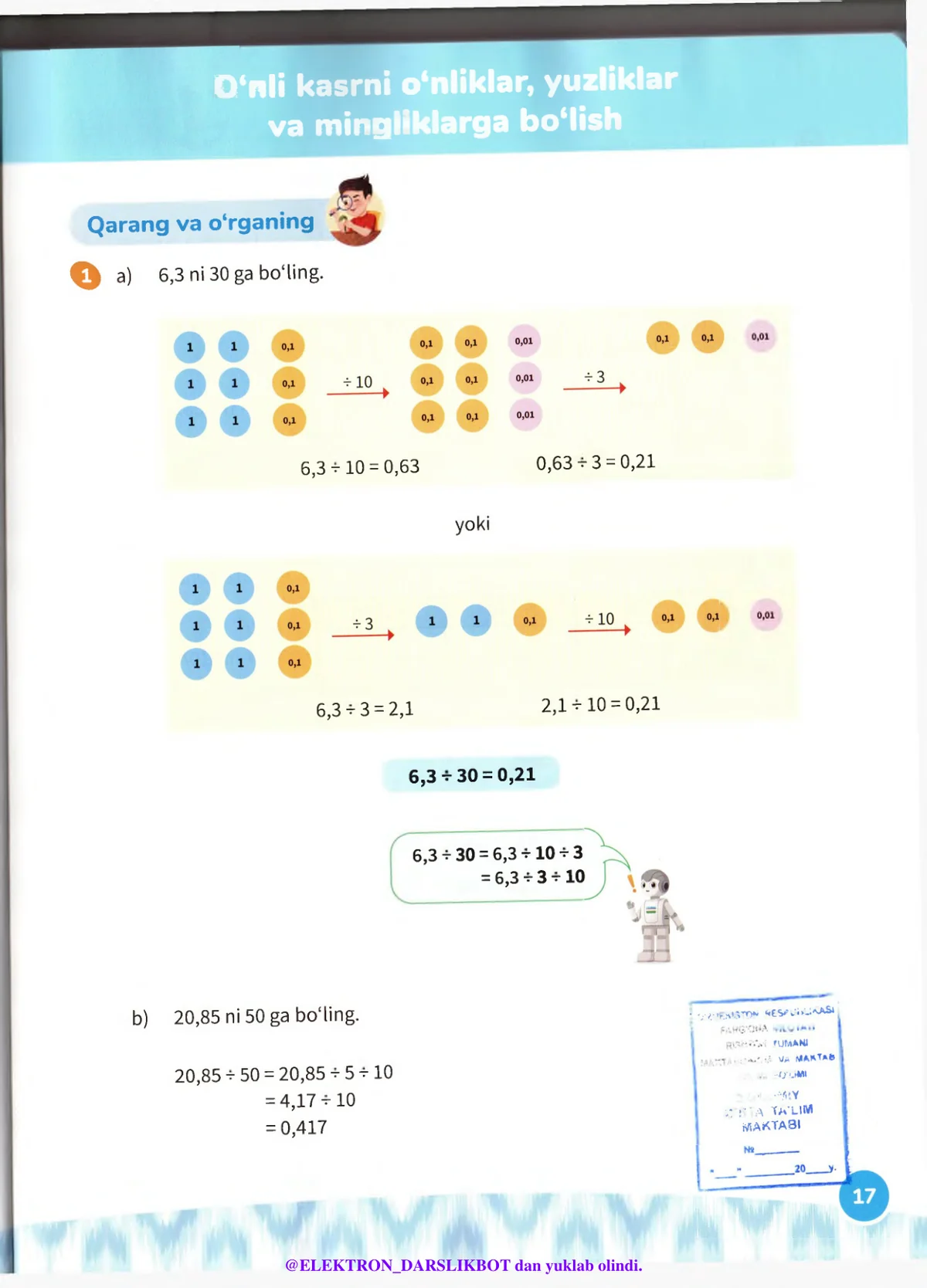 O‘nli kasrni o‘nliklar, yuzliklar va mingliklarga bo‘lish