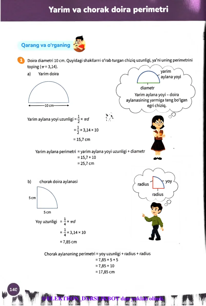 Yarim va chorak doira perimetri