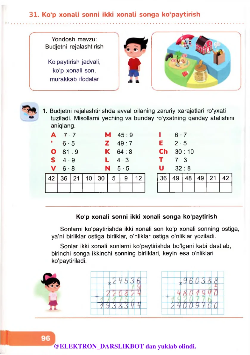 Ko‘p xonali sonni ikki xonali songa ko‘paytirish