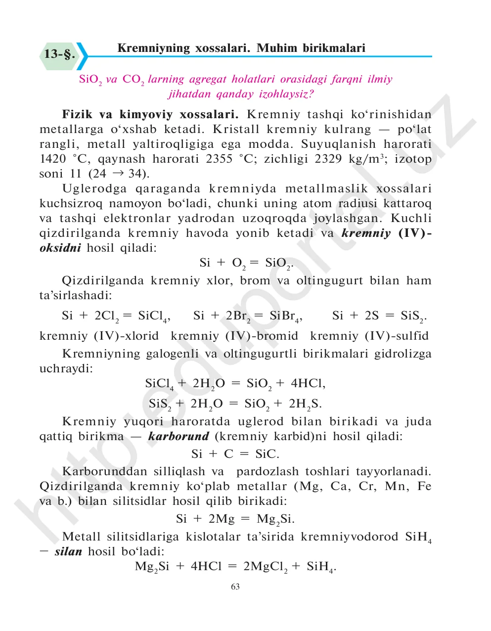 Kremniyning xossalari. Muhim birikmalari