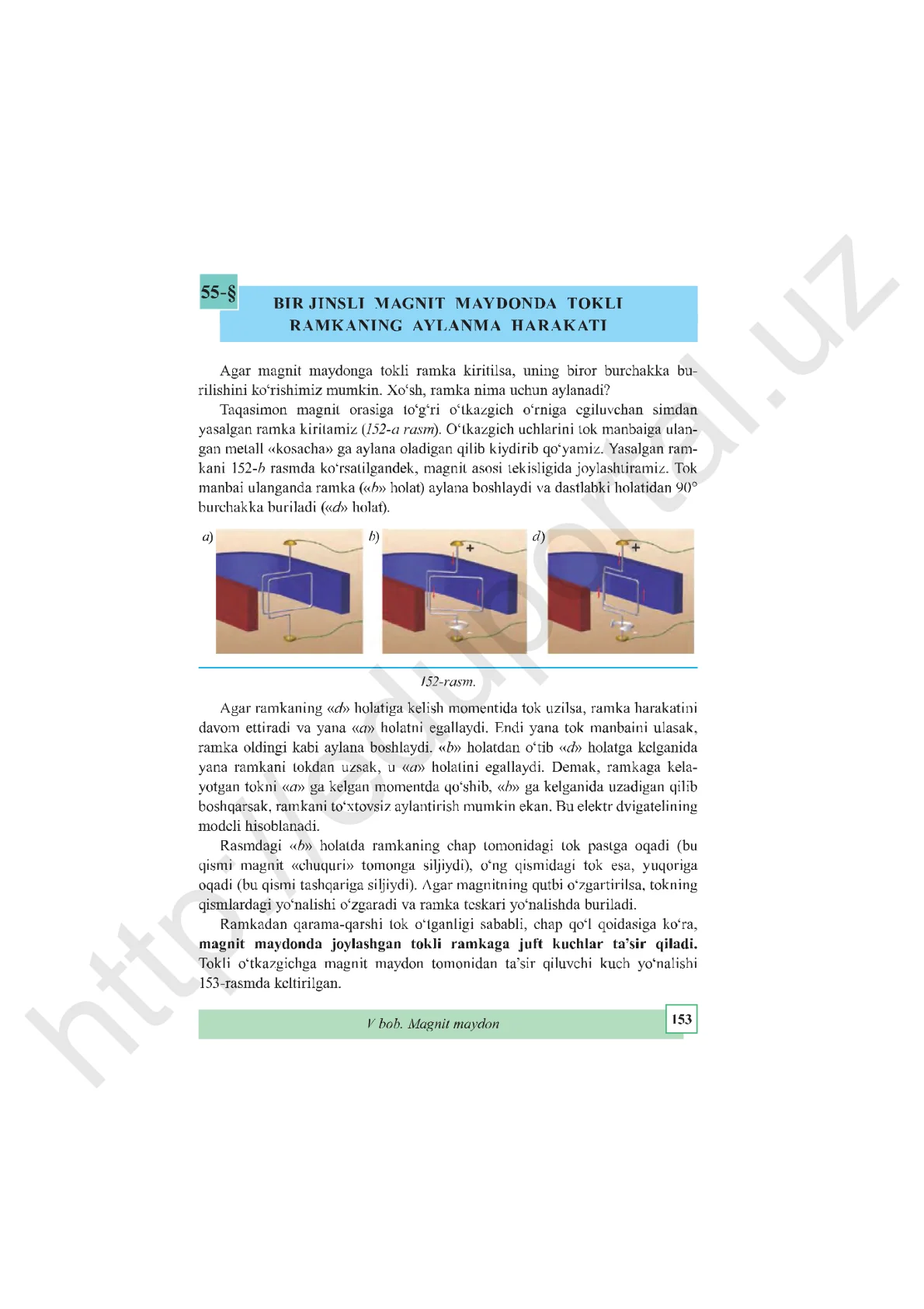 Bir jinsli magnit maydonda tokli ramkaning aylana harakati