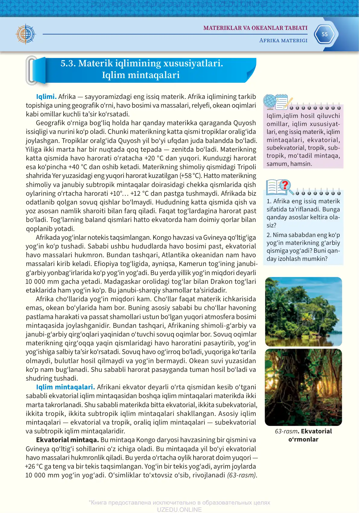 Afrika iqlimi. iqlim mintaqalari