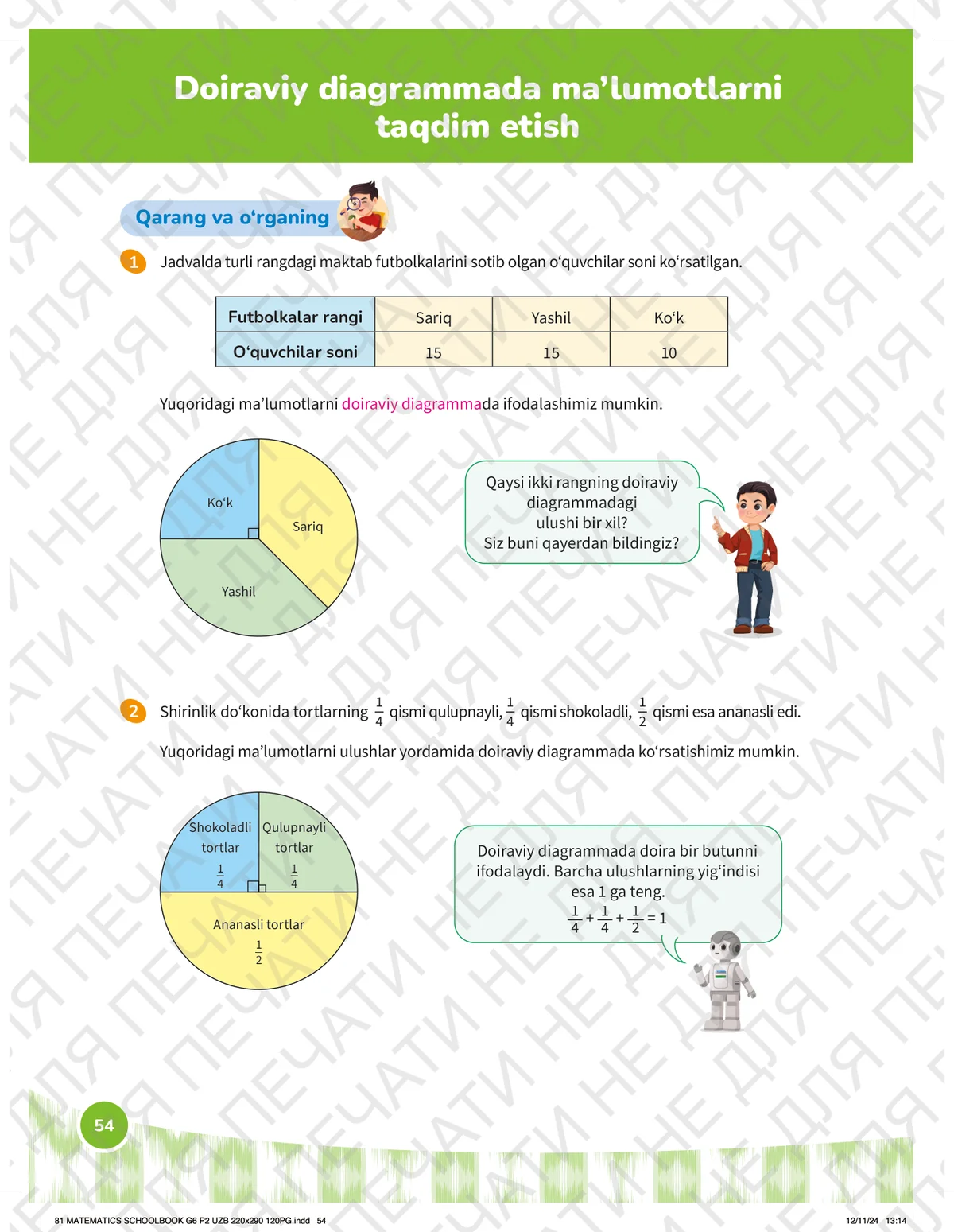 Doiraviy diagrammada ma’lumotlarni taqdim etish