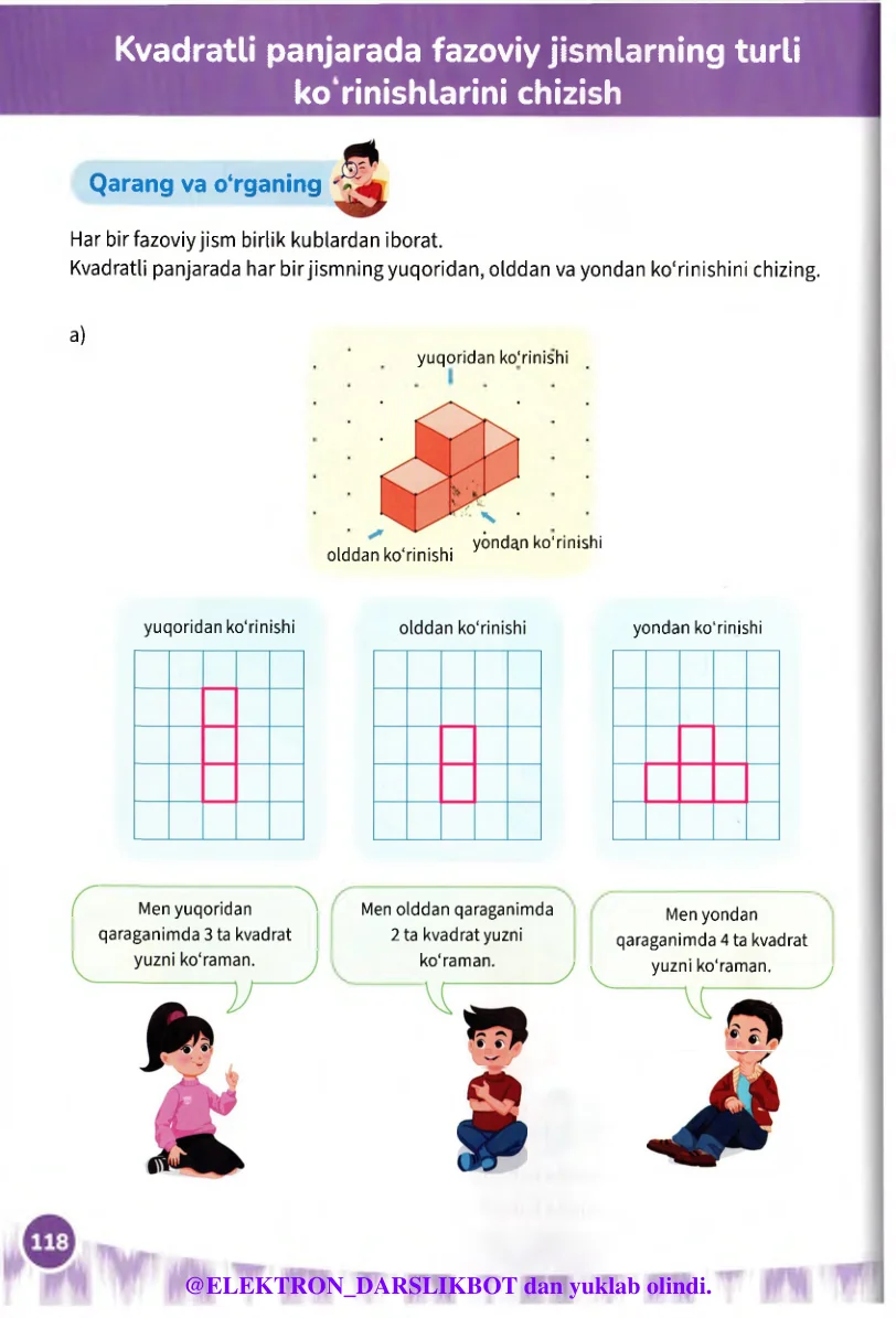 Kvadratli panjarada fazoviy jismlarning turli ko‘rinishlarini chizish