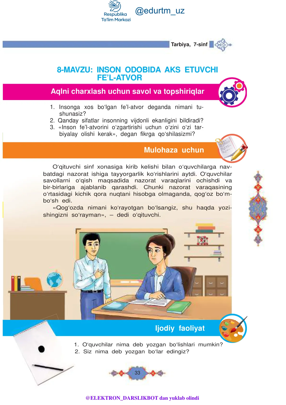 Inson odobida aks etuvchi fe'l-atvor